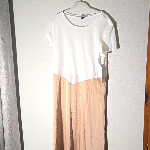 MSK AMBER WOMENS DRESS WHITE COTTON TOP GOLD POLYESTER BOTTOM pullover NWT - Picture 1 of 6